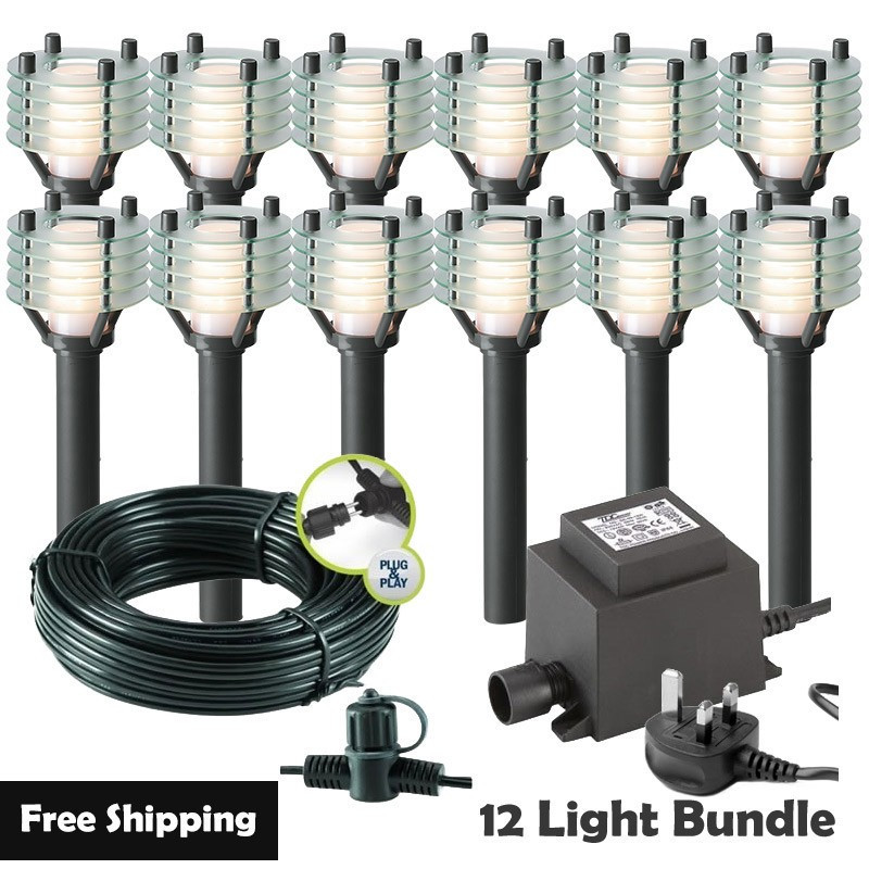 Techmar Garden Lighting UK Outdoor Lights Low Voltage Larix 12V Plug & Play LED Garden Lights Bundle - 12 Light Kit. 1