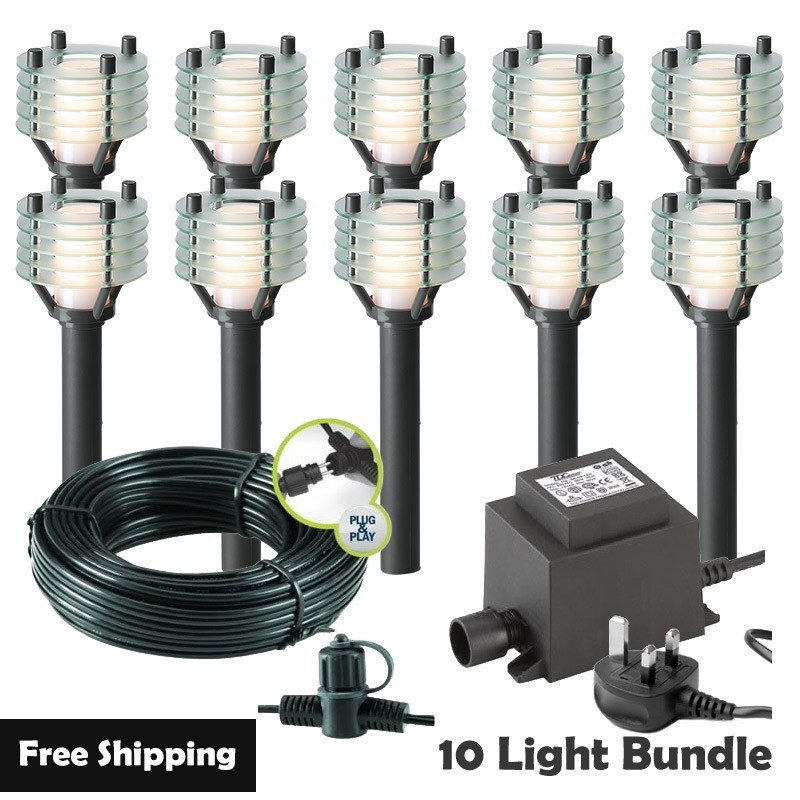 Techmar Garden Lighting UK Outdoor Lights Low Voltage Larix 12V Plug & Play LED Garden Lights Bundle - 10 Light Kit. 1