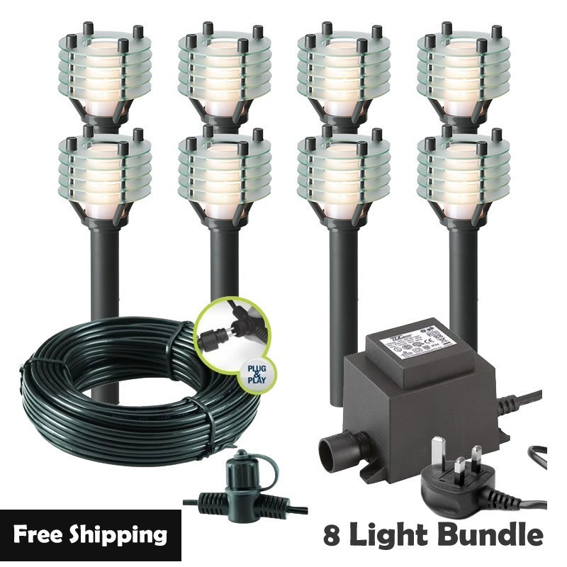 Techmar Garden Lighting UK Outdoor Lights Low Voltage Larix 12V Plug & Play LED Garden Lights Bundle - 8 Light Kit. 1