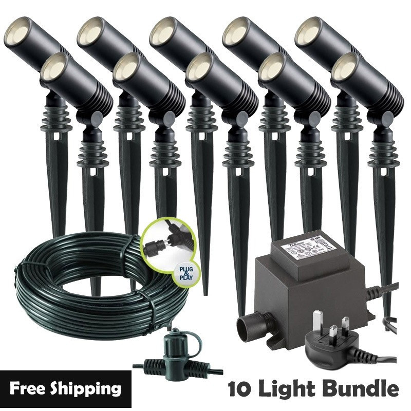 Techmar Garden Lighting UK Outdoor Lights Low Voltage Alder 12V Plug & Play LED Garden Lights Bundle - 10 Light Kit. 1