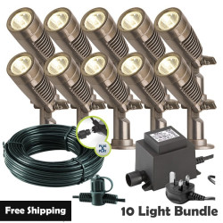 Techmar Garden Lighting UK Outdoor Lights Low Voltage Minus Plug & Play LED Garden Spotlight Bundle - 10 Light Kit. 1