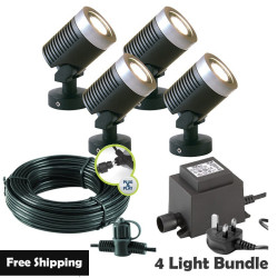 Techmar Garden Lighting UK Outdoor Lights Low Voltage Arcus 12V Plug & Play Garden Spotlight Bundle - 4 Light Kit. 1