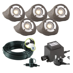 Techmar Garden Lighting UK Outdoor Lights Low Voltage Lapis LED Waterproof Rock Light Bundle - 5 Light Kit. 4