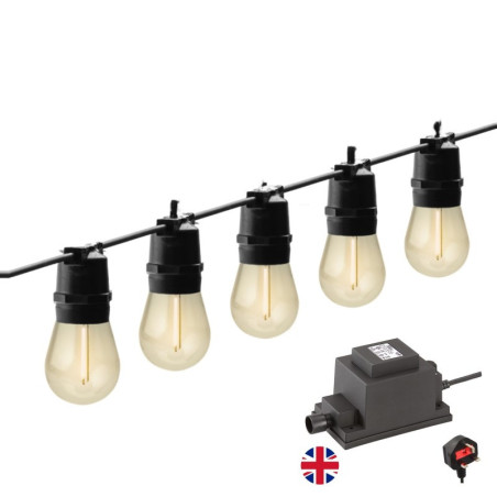 UK Low Voltage Garden Lighting Techmar 12V Filament Festoon Party Light 10mtr Kit